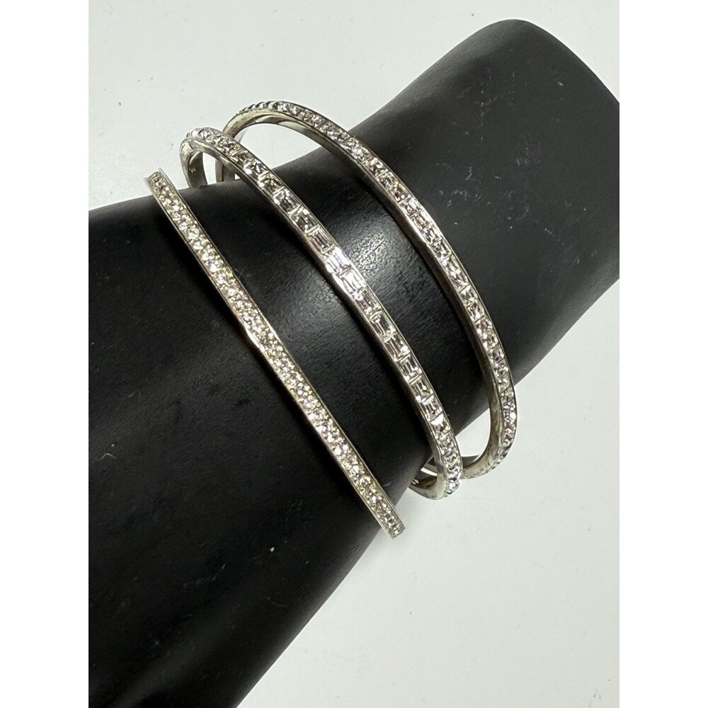 Juicy Couture 3 Layer Silver Tone Rhinestone Crystal Cuff Bracelet